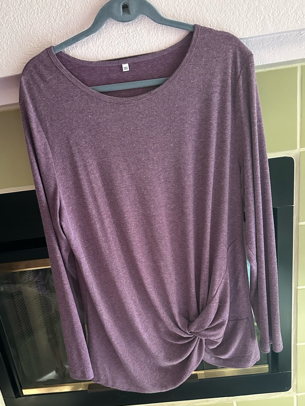 Women's Twist-Hem Long Sleeve Top - Purple (2XL)💜Tunic length